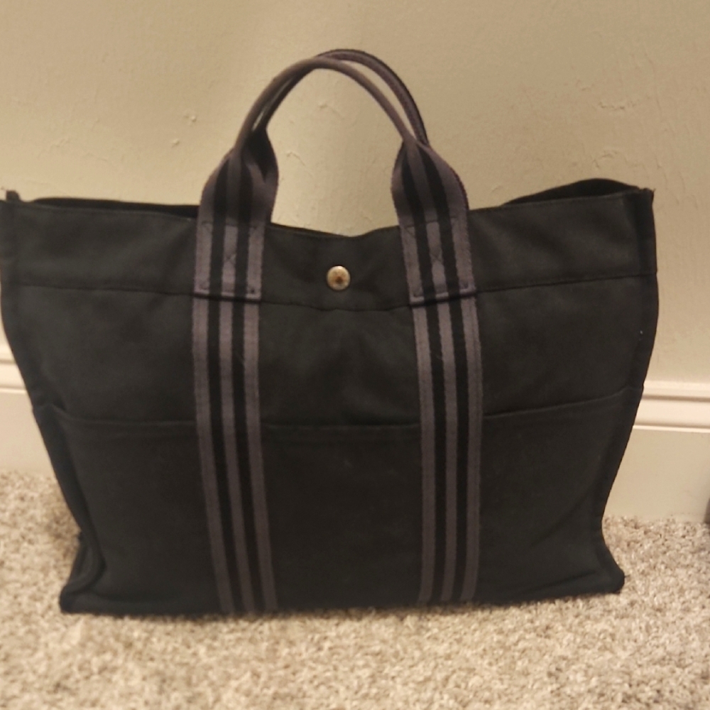 Hermes Black Canvas Tote